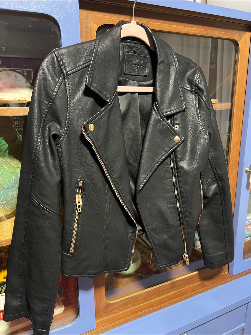 Blank NYC Black Faux Leather Moto Jacket with Gold Hardware